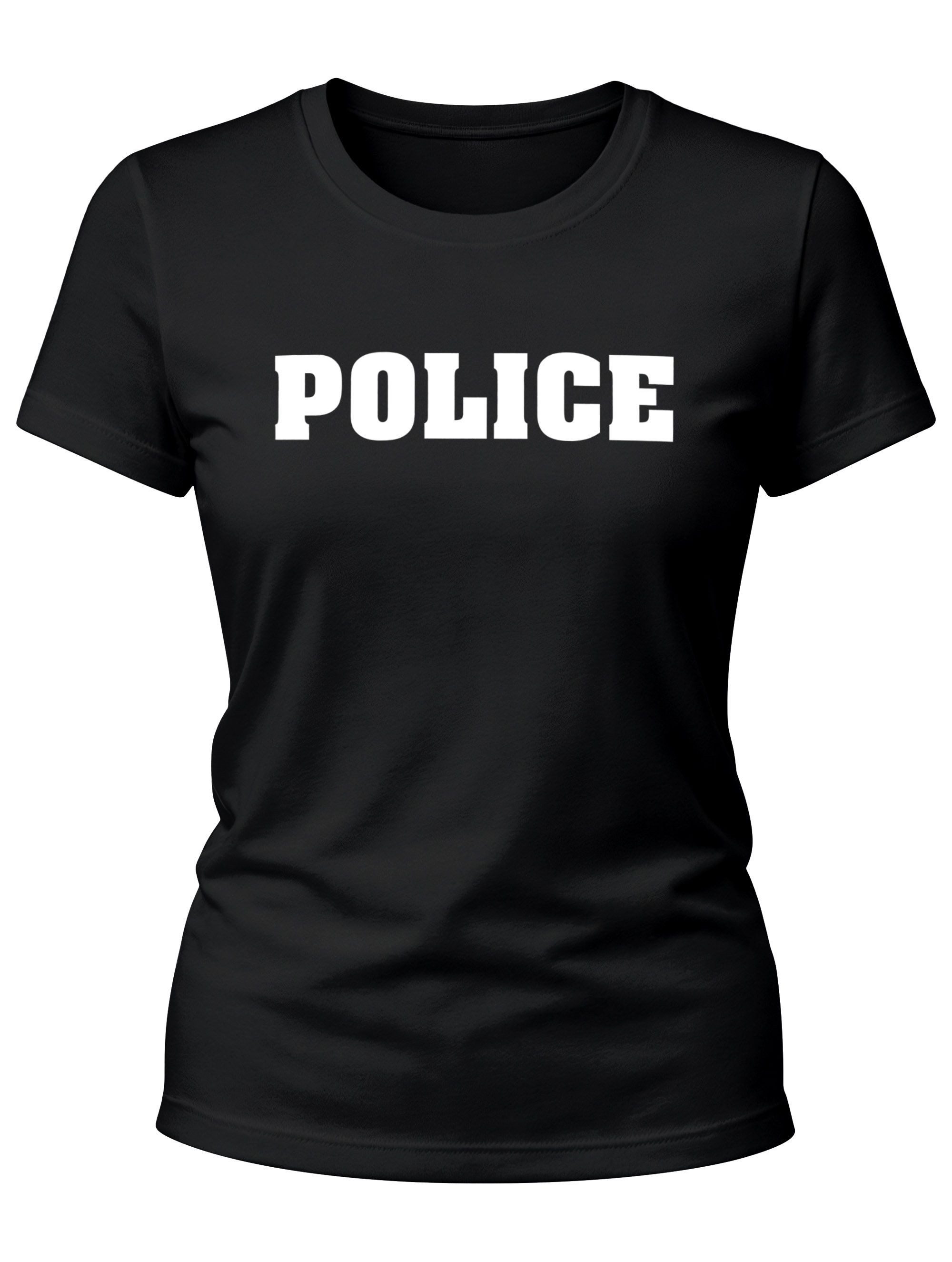 Print-Shirt Damen T-Shirt Fasching Police Polizei Polizistin Faschings-Shirt