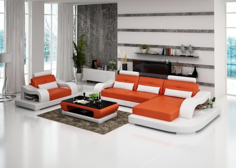 JVmoebel Ecksofa, Ledersofa Couch Wohnlandschaft Ecksofa Eck Sessel Design Modern Sofa