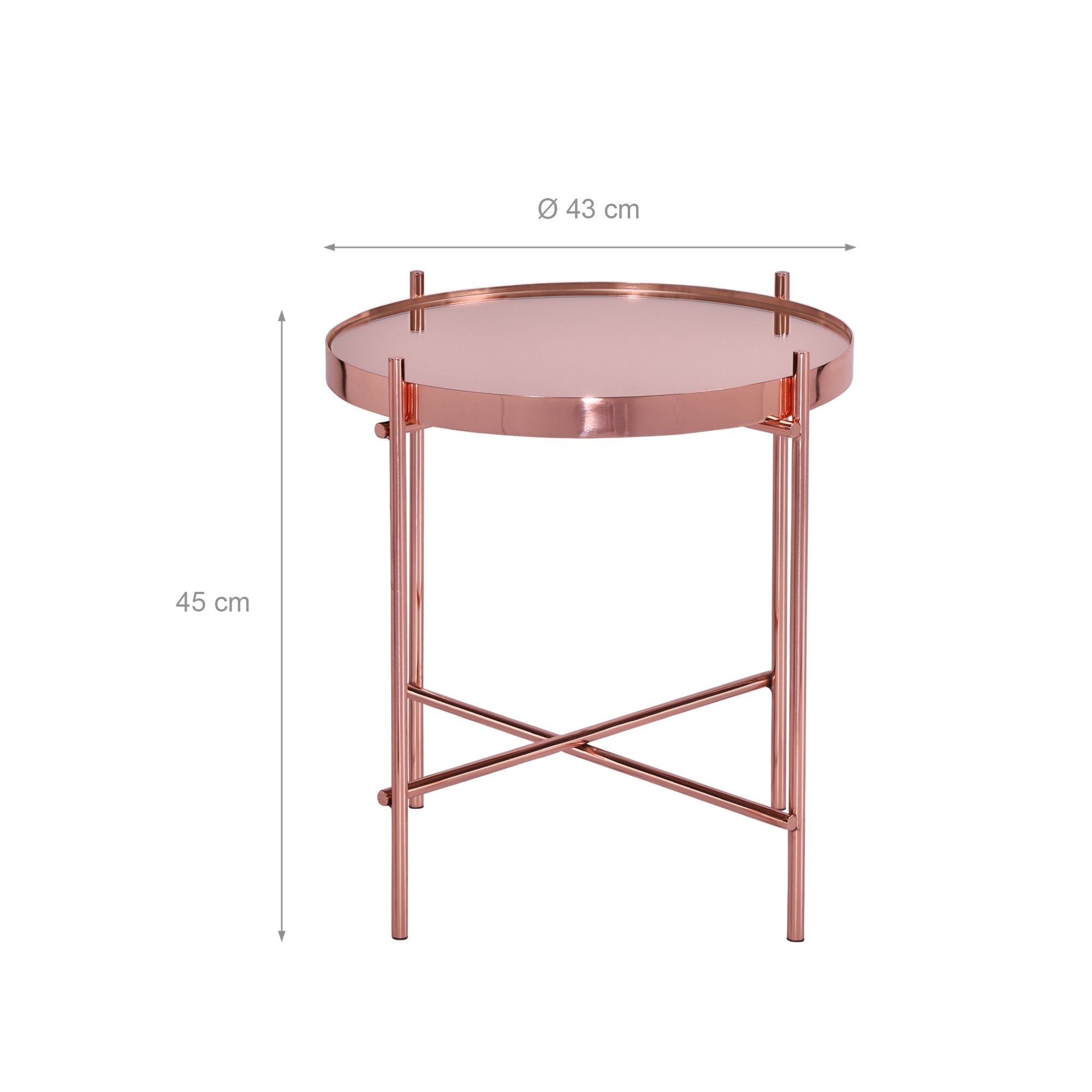 WOMO-DESIGN Beistelltisch Wohnzimmertisch Couchtisch Kupfer Lounge Unikat Rund Tisch, Sofatisch Glastisch Glas Metall Ø43x45cm Edler