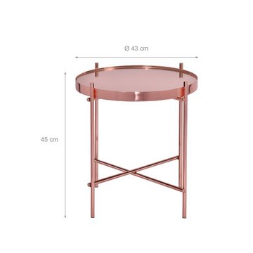 WOMO-DESIGN Beistelltisch Wohnzimmertisch mit Glasplatte und Metallgestell, Sofatisch rund Ø 43x45 cm, Rosa, Moderner Lounge Tisch