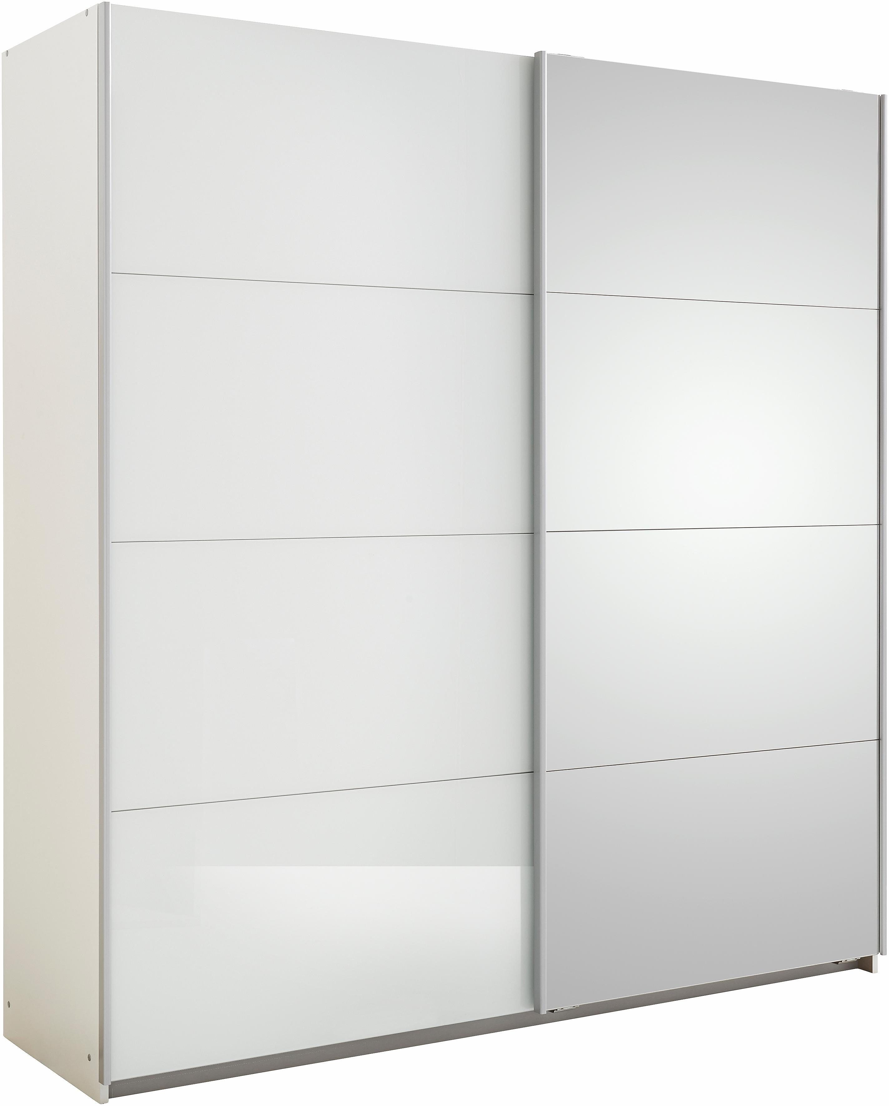 rauch Schwebetürenschrank Subito mit und Glaselementen 4 Weiß/Weißglas 4 Spiegel