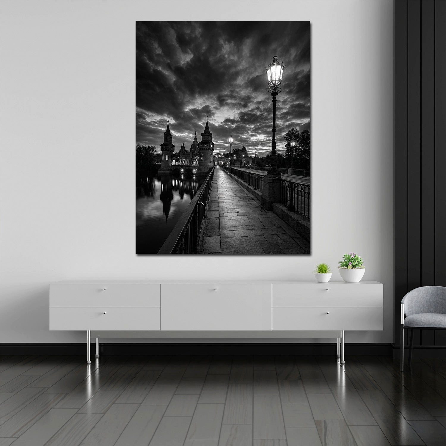 Artedinoi Leinwandbild Oberbaumbrücke Berlin schwarz weiß historisch Leinwandbild Wandbild Ku, Oberbaumbrücke Berlin, S/W