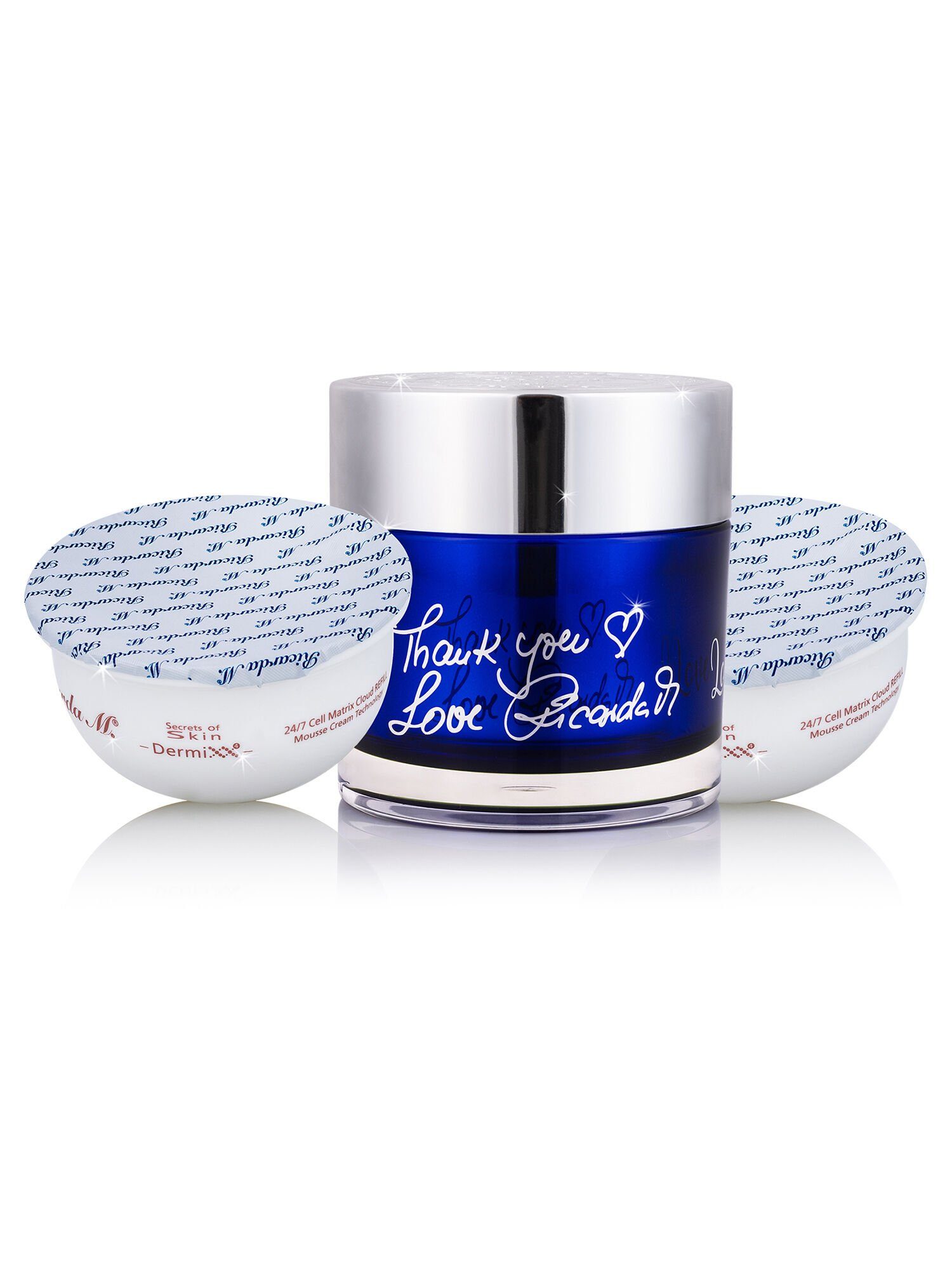 Ricarda M. Gesichtspflege-Set "Signature Tiegel" (LEER) + 2x REFILL Face Cream 2x100ml, mit Anti-Aging-Formel (studienbelegt): Zellaktivierung- & verjüngung