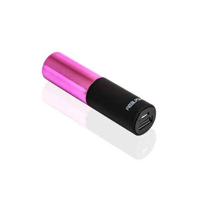 Realpower »PB-Lipstick« Powerbank, 2500 mAh, mobiles Ladegeät, USB Akku, leicht, kompakt, glänzende + matte Optik, besonderes Lippenstift Design, ideal für die Handtasche der Frau, inkl. Mico-USB-Kabel, pink / rosa (187976)