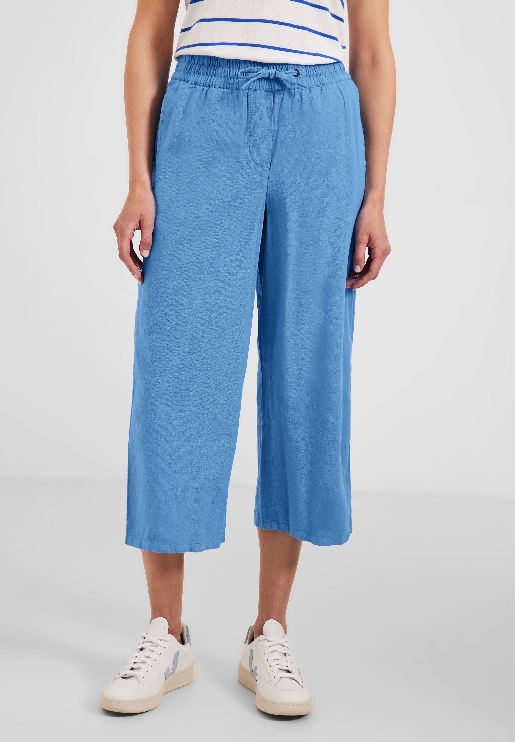 Cecil Culotte Cecil Leinenmix Loose Fit Hose in Marina Blue (1-tlg) Tunnelzugbändchen