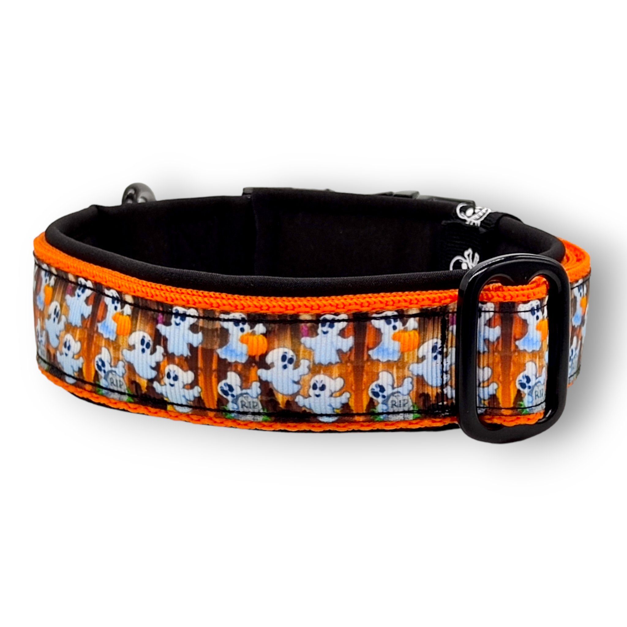 D by E Couture Hunde-Halsband "Happy Halloween II", gepolstert, verstellbar, 30mm breit, Handmade