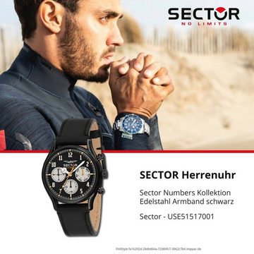 Sector Multifunktionsuhr Sector Herren Armbanduhr Multifunktion, Herren Armbanduhr rund, groß (ca. 45mm) Lederarmband schwarz, Fashion