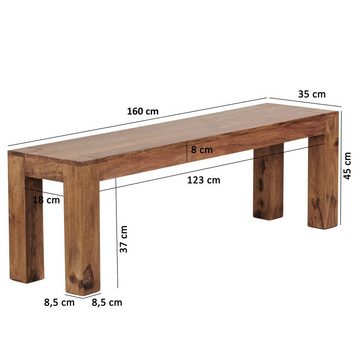 möbelando Sitzbank Esszimmer Sitzbank MUMBAI Massiv-Holz Sheesham 160 x 45 x 35 cm Holz-B, 35 x 45 x 160 cm (B/H/L)