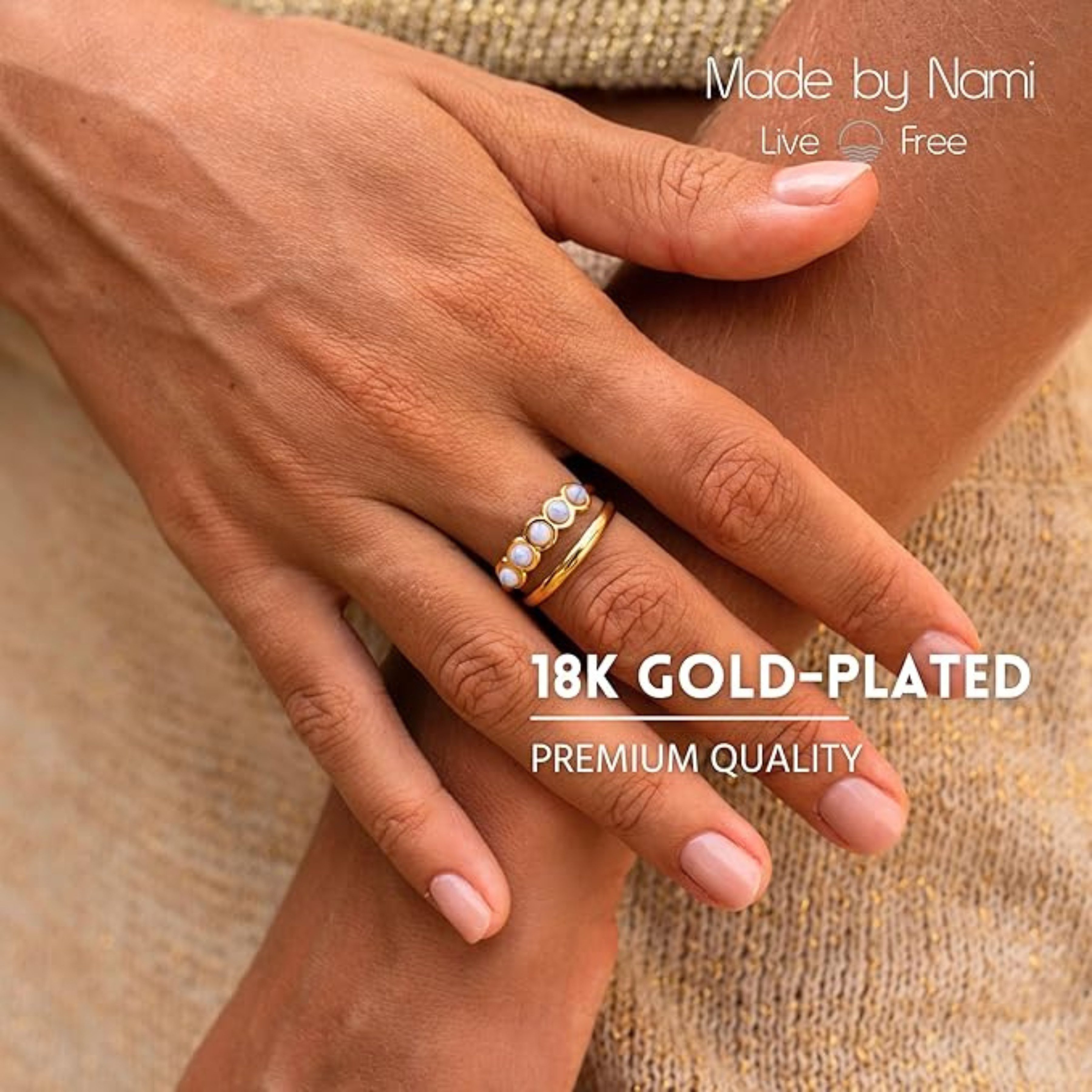 Made by Nami Schmuckset Mehrteilig Damen Gold aus Edelstahl Wasserfest, Halskette + Ohrringe + Ring - Hypoallergen - Wasserfest