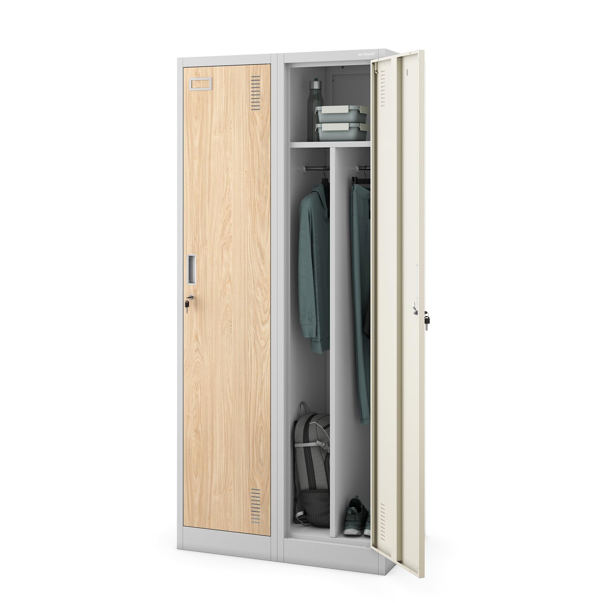 Jan Nowak Mehrzweckschrank Metall Umkleideschrank 80 cm KACPER 4 Fächer Kleiderstange (Spind Personalschrank Arbeitsraum Fitness Umkleide Sozialraum, 0,6 mm 180 x 80 x 50 cm Lüftungsschlitze Wandmontage robust) Haken abschließbar Zylinderschloss langlebig 13 Farben Stahl