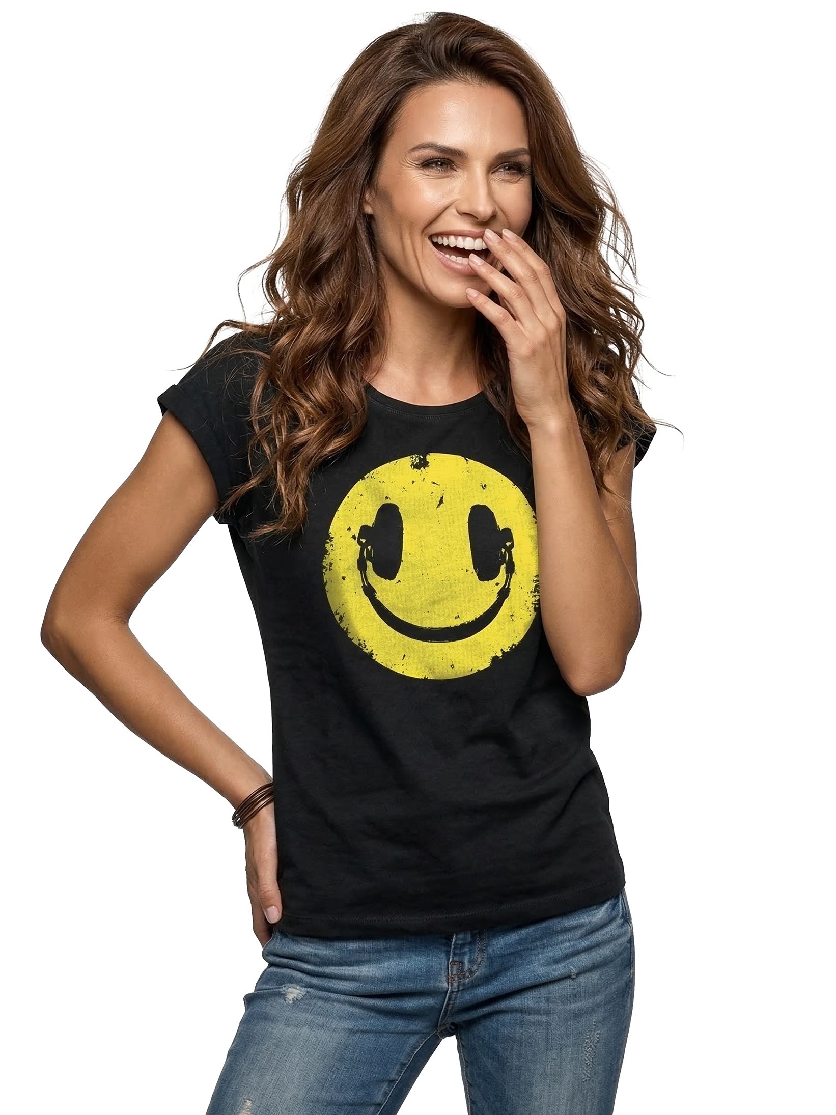 MAKAYA Print-Shirt - Coole Ausgefallene Damen Oberteile mit Aufdruck - Sommer Top (Kurzarm, Schwarz, Blau, Grau) Baumwolle
