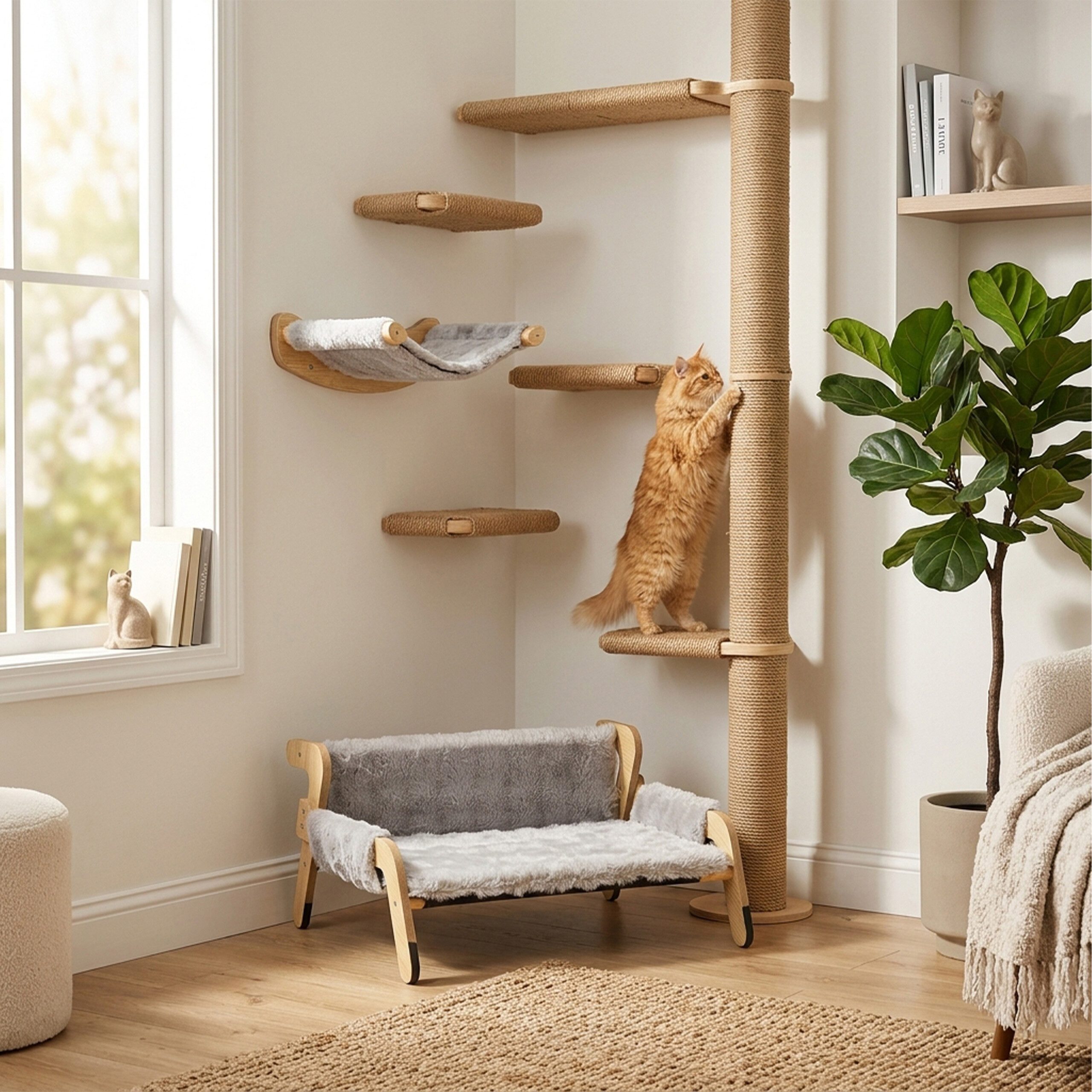relaxdays Tierbett Erhöhtes Katzenbett mit Plüsch, Polyester, grau – Bild 5 von 5