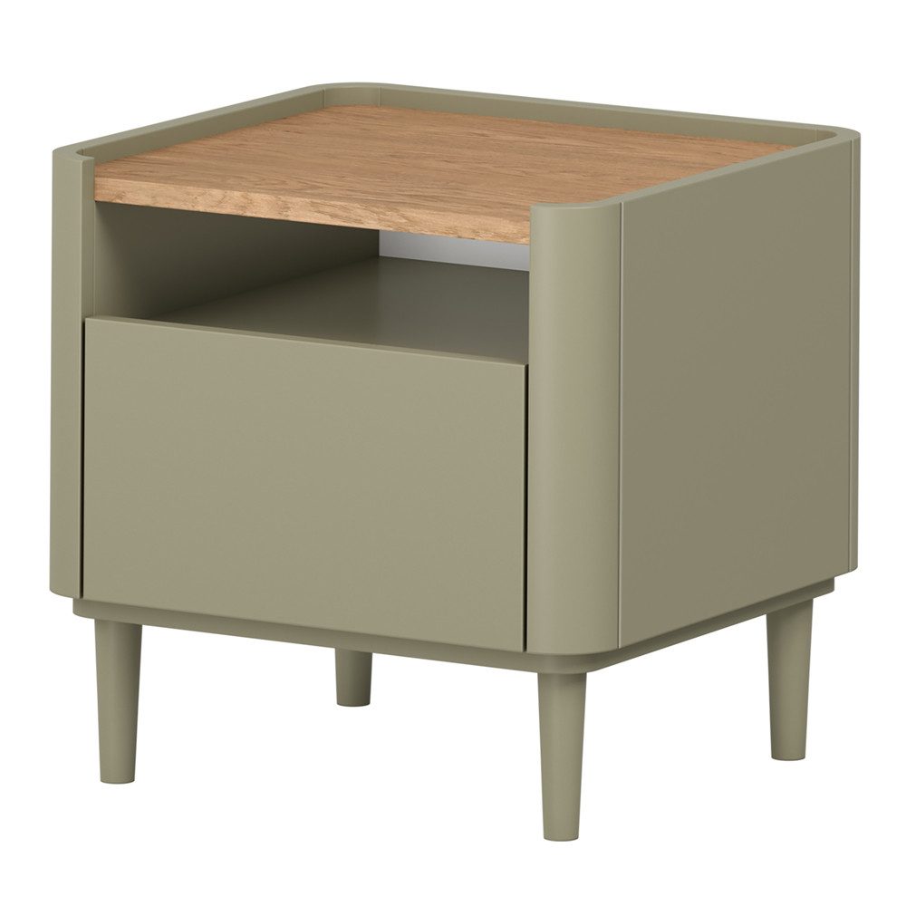 Lomadox Nachtschrank ELOY-141 Grün Eukalyptus Eiche Dekor 50 cm grifflos Softclose Holzfüße