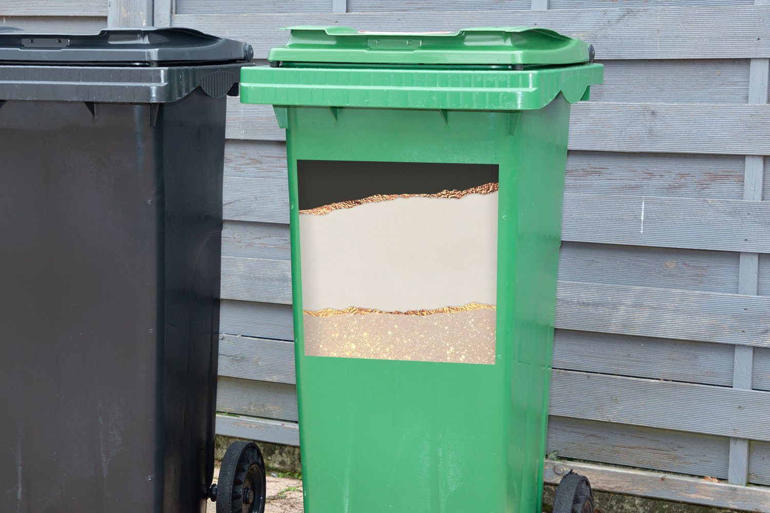 Mülleimer-aufkleber, Mülltonne, - - Luxus Abstrakt St), (1 Abfalbehälter - Wandsticker Container, MuchoWow Gold Sticker, Glitzer