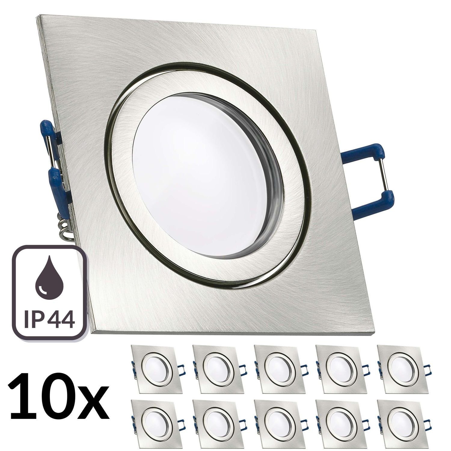 Einbaustrahler in Set edelstahl flach extra LED silber LEDANDO IP44 geb 10er LED / Einbaustrahler