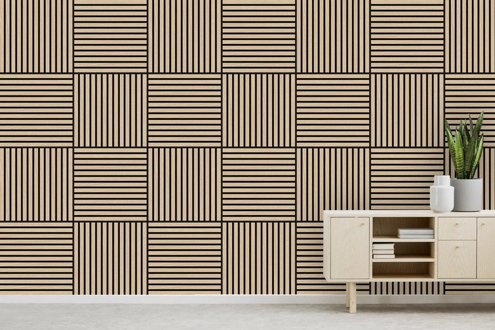 JANGAL 3D Wandpaneel Modular Wall Akustikpaneel, Die Holz- und Steinoberflächen sind aus Echtholz- und Echtsteinfurnier