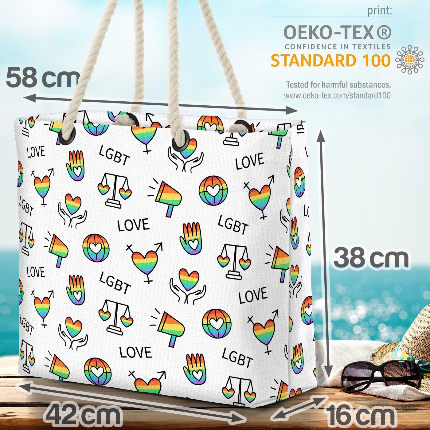 gleichberechtigung herzen pride gay Regenbogen Strandtasche Pride Herz (1-tlg), Hand schwul VOID