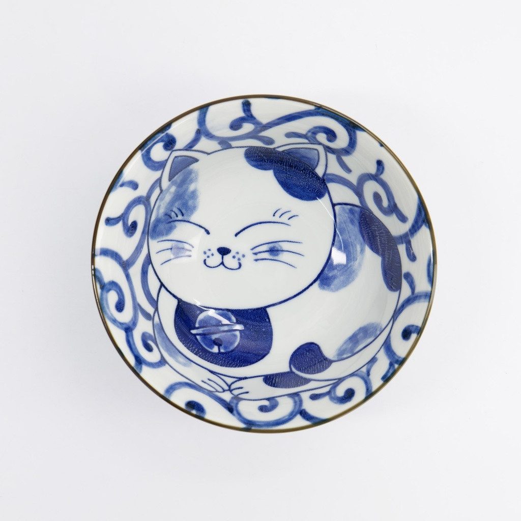 WestCraft Snackschale Japan Culture Katzen Schalen Kawaii Sleepy Blue Neko Cat 15x7cm Blau, Porzellan, (1-tlg), Ramen Reis Nudel Suppen Dessert Bowl, Kawaii Cat
