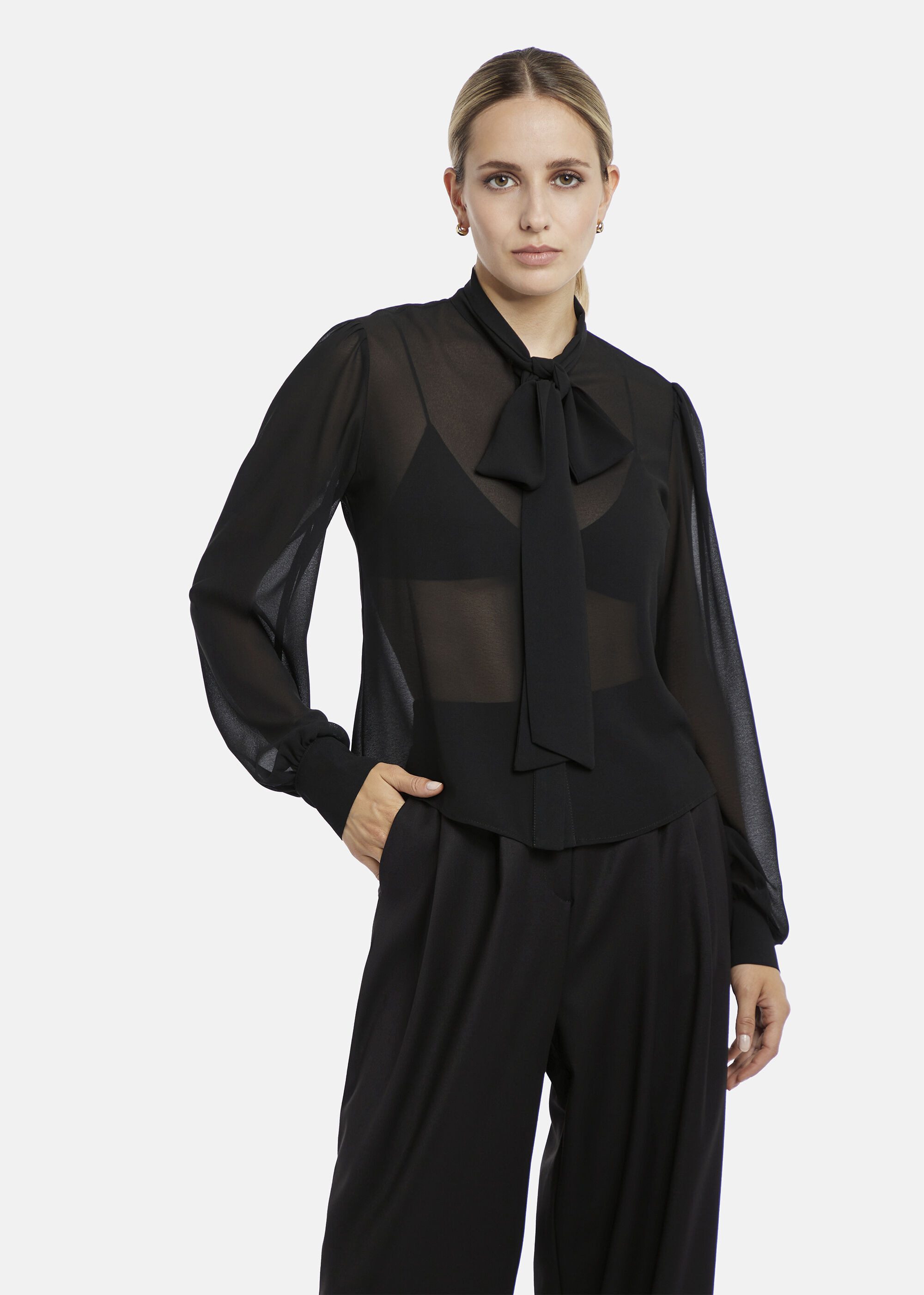 Nicowa Schluppenbluse Elawi (1-tlg) Chiffonbluse mit Schleifenbindung