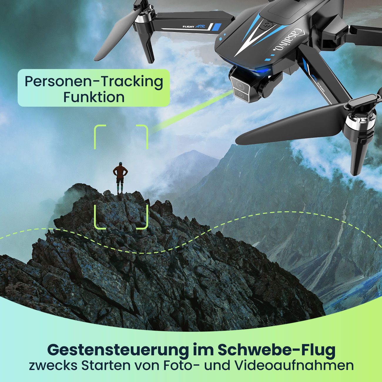 Casativo Profi GPS-Drohne Full-HD Kamera 3-Achsen-Gimbal 800 m 4K interpoliert Drohne (360°-Richtungskontrolle, Flugzeit ca. 25 Min., Rückkehr-Funktion) schwarz