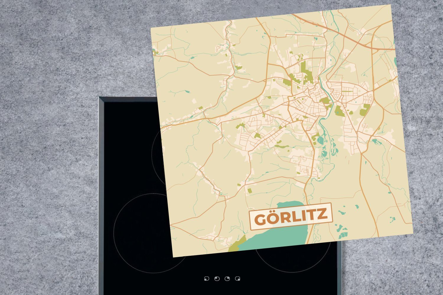 - 78x78 für Görlitz - (1 Stadtplan Vintage, cm, Vinyl, - Ceranfeldabdeckung, Herdblende-/Abdeckplatte Arbeitsplatte Karte MuchoWow küche tlg),