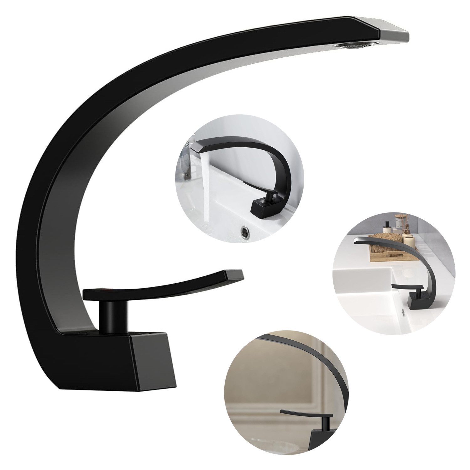 OKWISH Waschtischarmatur Wasserfall Bad Wasserhahn Küchenarmatur Einhebel ( günstig online kaufen