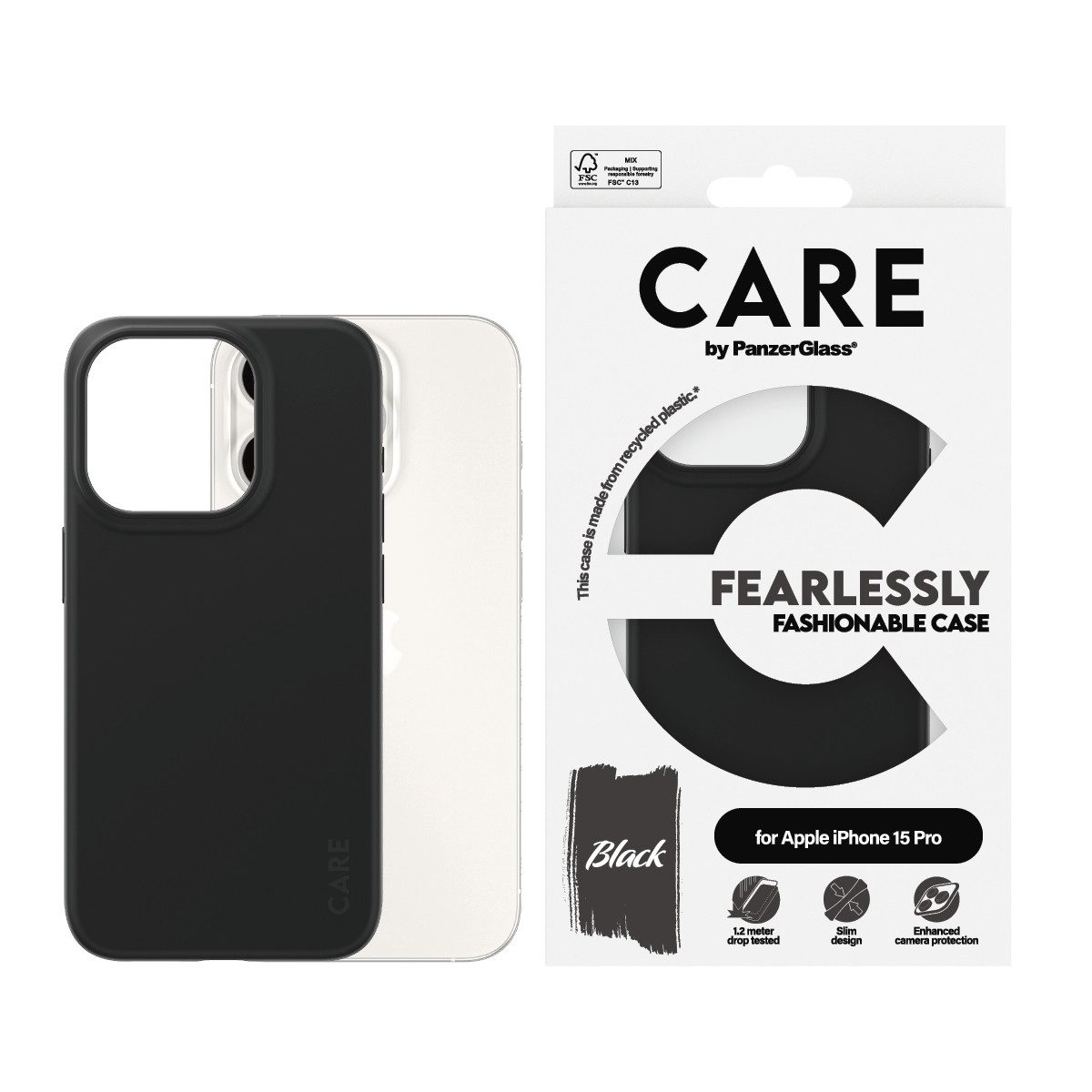 CARE by PanzerGlass Handyhülle Fearlessly Fashionable Case für Apple iPhone 15 Pro Fashion Black, Backcover, Schutzhülle, Handyschutzhülle, Case, Schutzcase, stoßfest