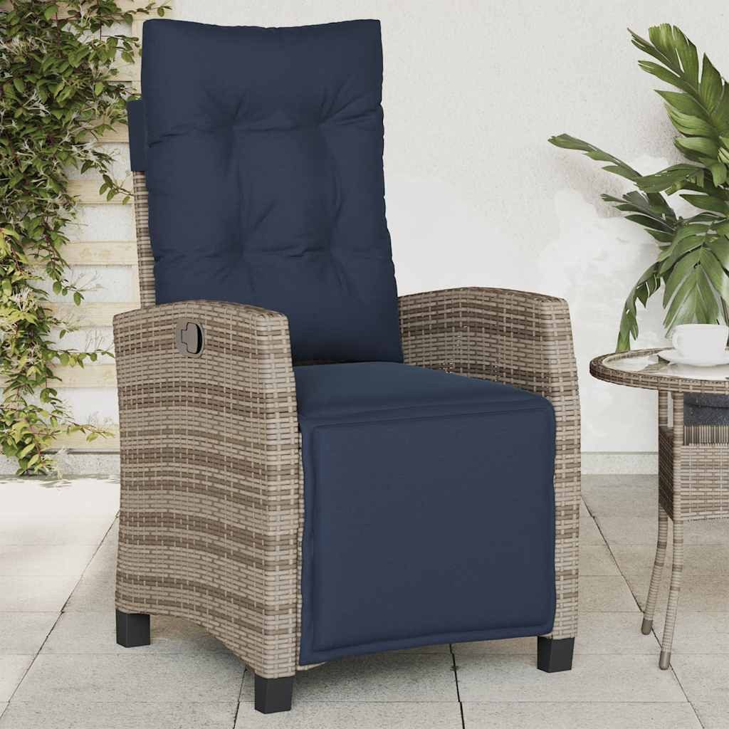 vidaXL Gartensofa, Gartensessel mit Fußteil Verstellbar Grau Poly Rattan