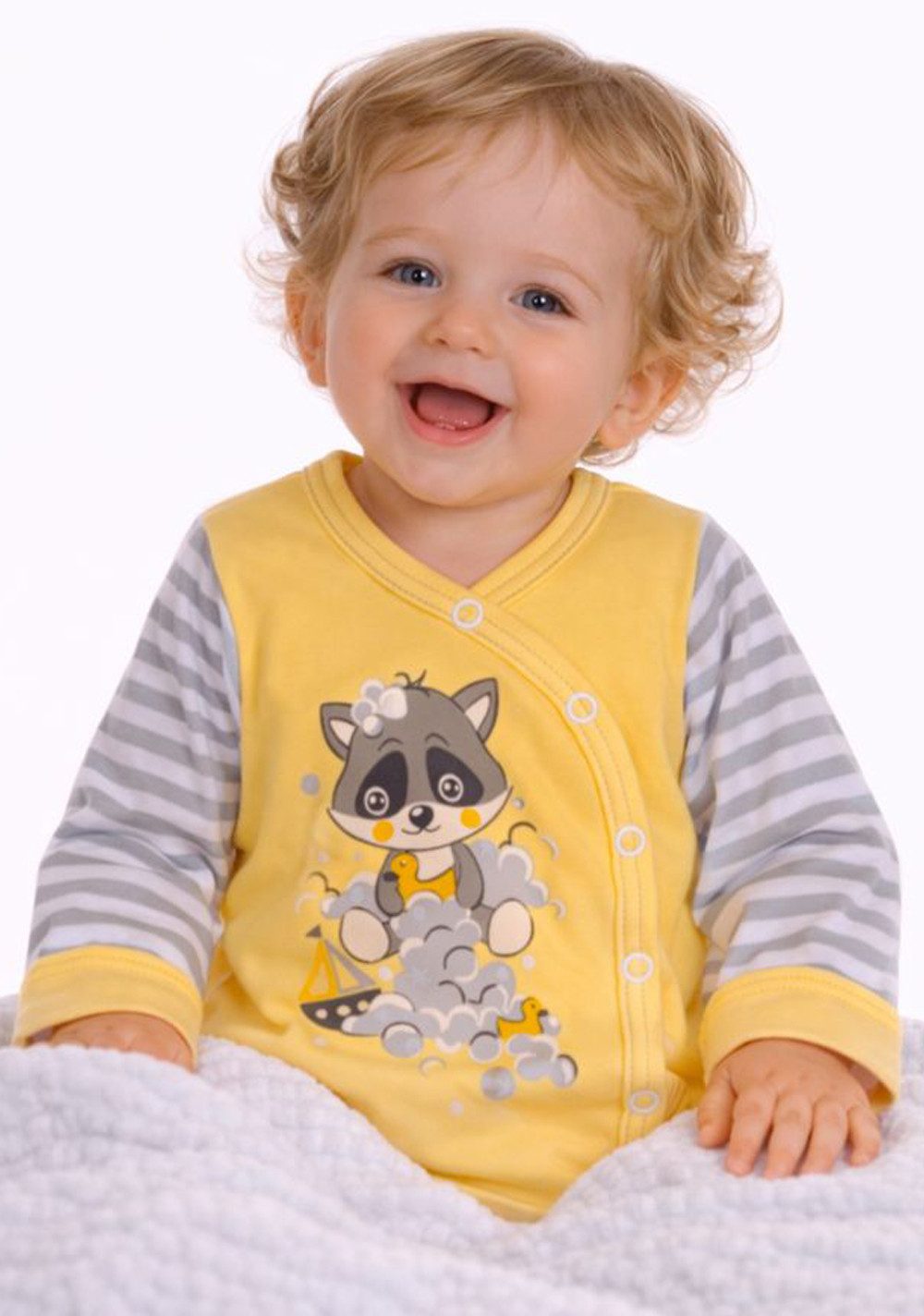 La Bortini Strampler Wickelbody Stramplerhose Set Body Baby Anzug in Gelb gestreift aus reiner Baumwolle, 44 50 56 62 68 74 80 86