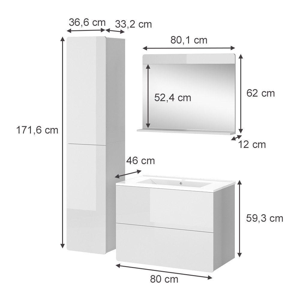 Vicco Badmöbel-Set Izan, Weiß Hochglanz, 4 günstig online kaufen