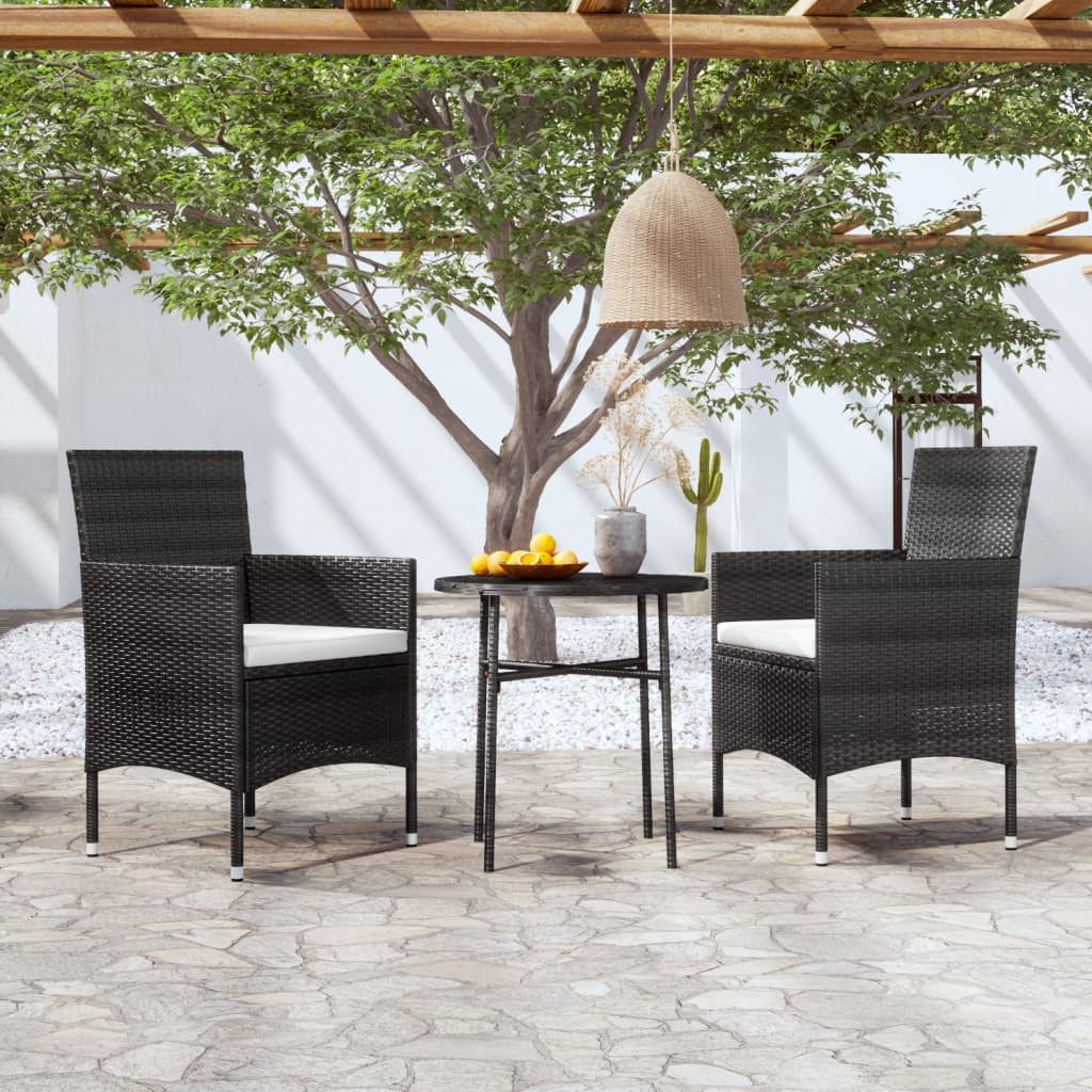 Garten-Essgruppe Poly Rattan Schwarz 45x45 cm Tisch, 52x57x84 cm