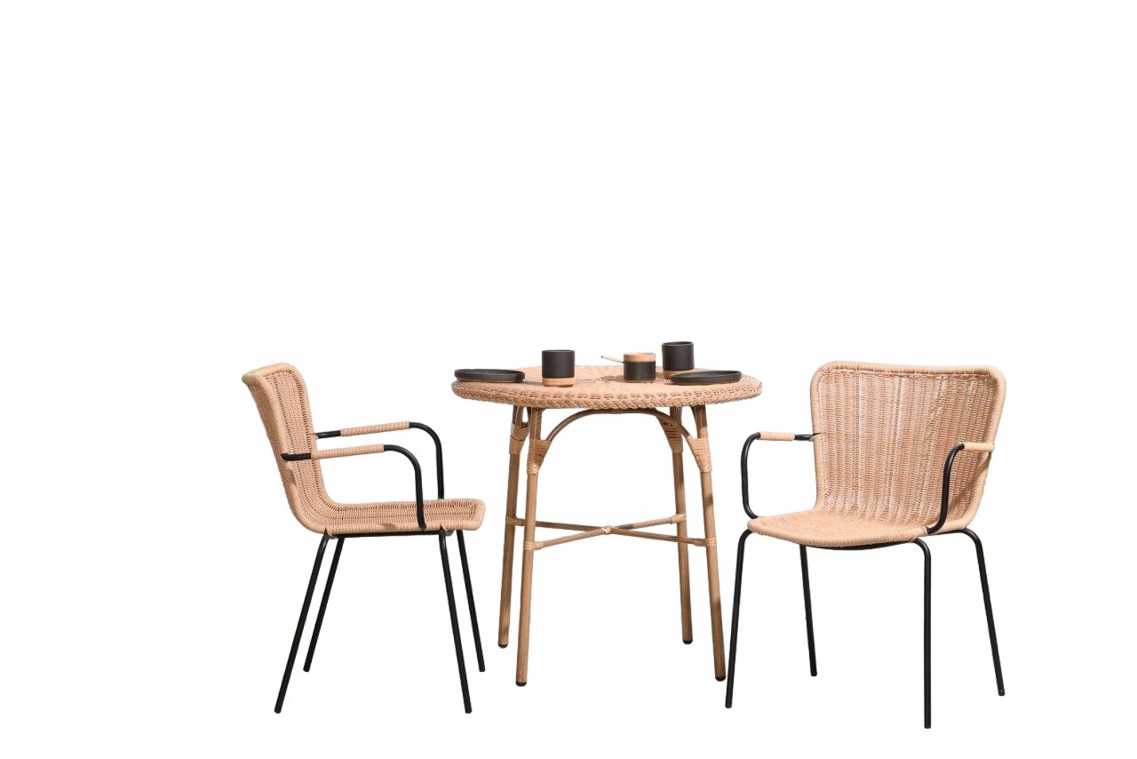 Vintagehaus Balkonset Bistro Set Outdoor Set Rattan Esstisch 80 Ø Cabana + 2 Vela Стулья