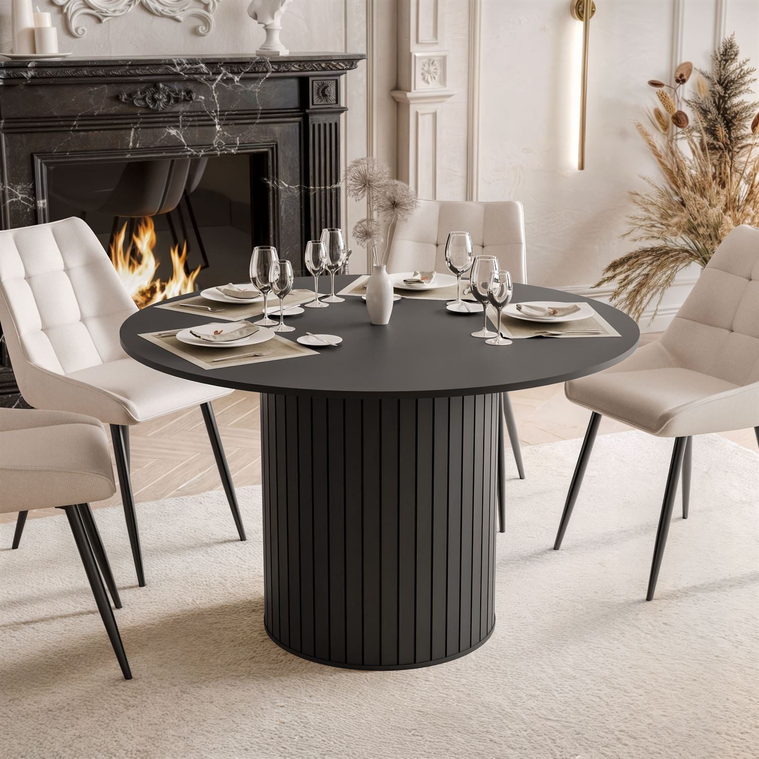 Lookway Esstisch ELODIE – Runder, nicht ausziehbarer Esstisch mit gefräster günstig online kaufen