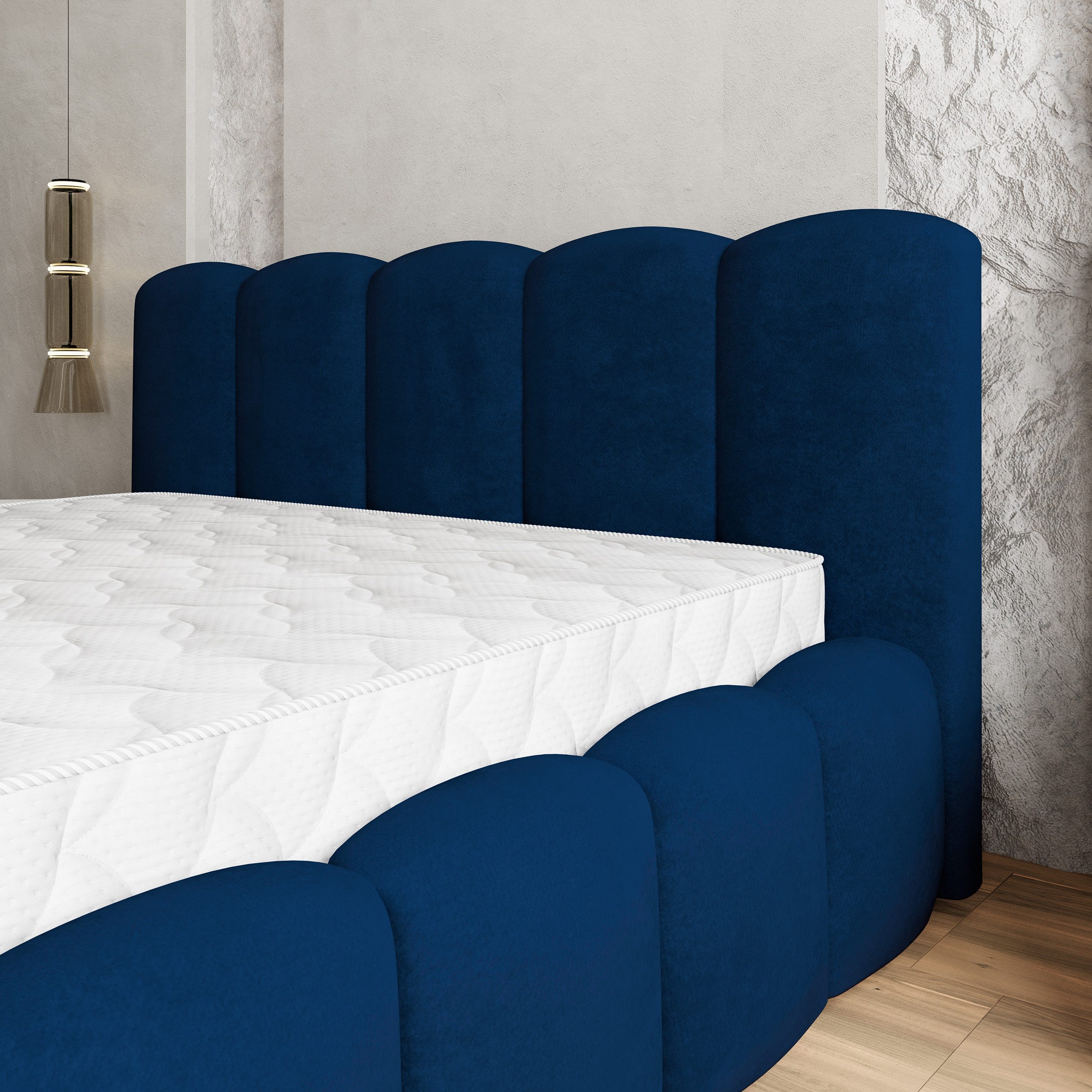 Masseno Polsterbett FALINA 120x200 cm blau (mit Bettkasten und Lattenrost)