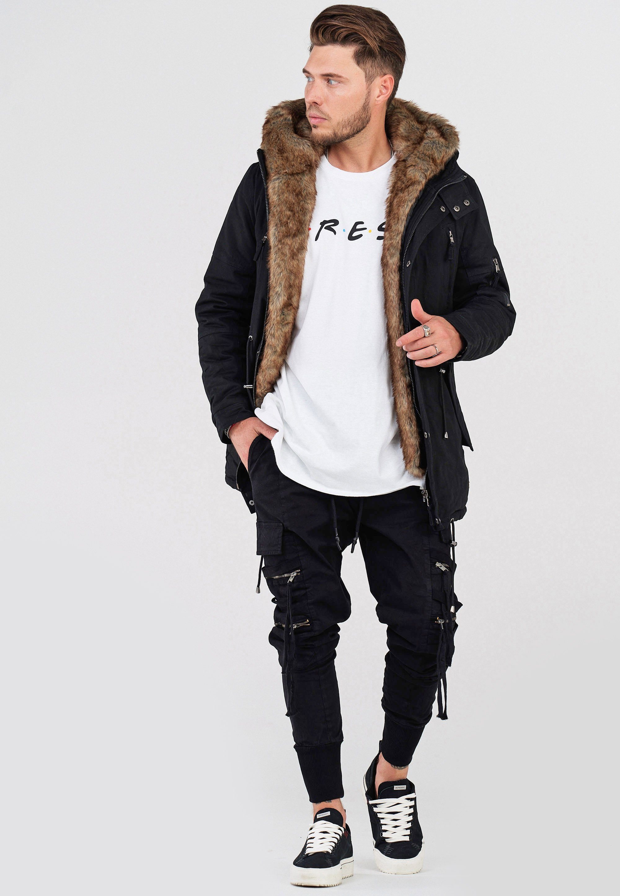 behype Parka BHTYLER mit schwarz Kunstfell abnehmbarem