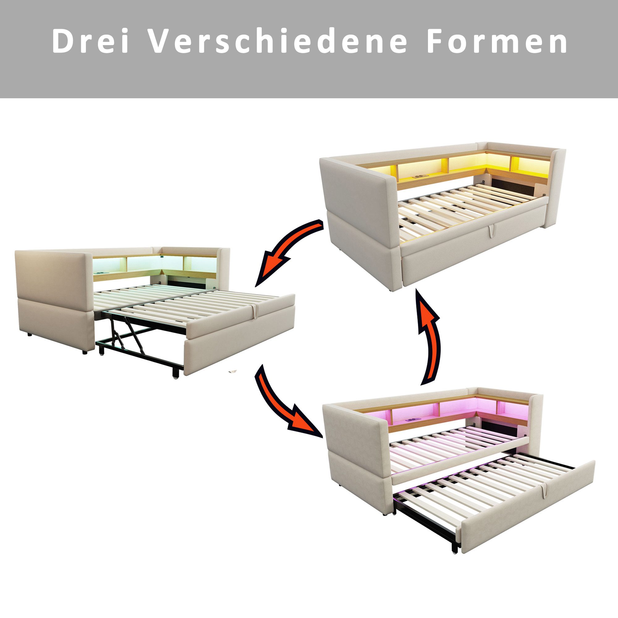 Merax Daybett (Einzelbett/Doppelbett), Polsterbett mit Ausziehbett, günstig online kaufen