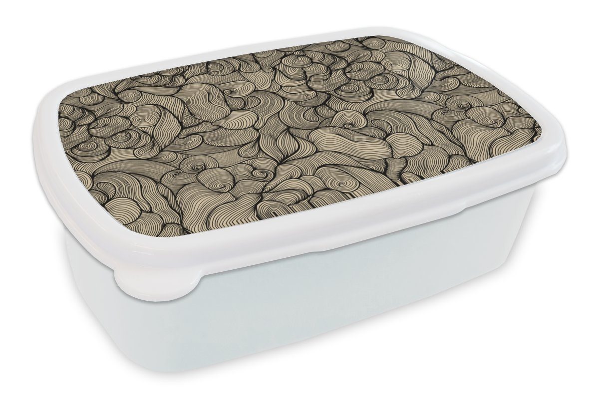 MuchoWow Lunchbox Abstrakt - Linie - Muster, Kunststoff, (2-tlg), Brotbox für Kinder und Erwachsene, Brotdose, für Jungs und Mädchen weiß | Lunchboxen