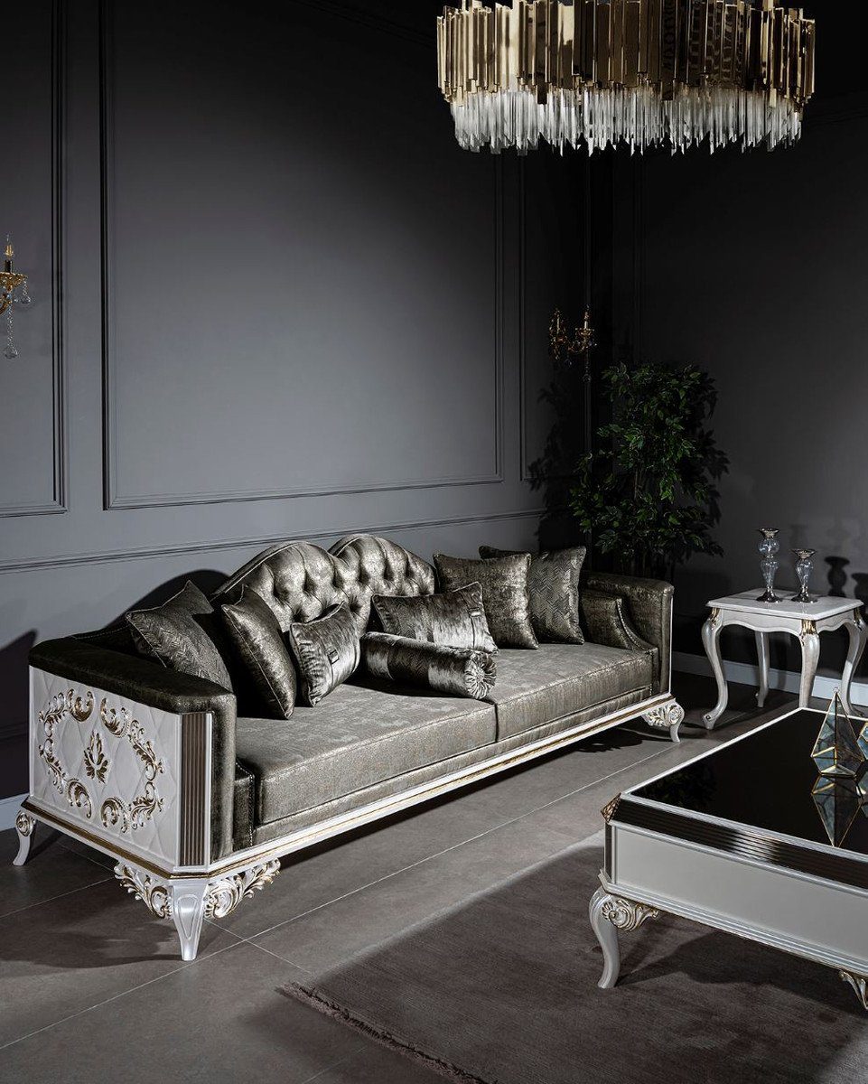 Prunkvolles Wohnzimmer Casa Sofa cm Edel Prunkvoll Sofa Luxus 92 255 Padrino / H. 91 / Kissen dekorativen Grün mit Barock x Weiß x - Sofa Gold - &