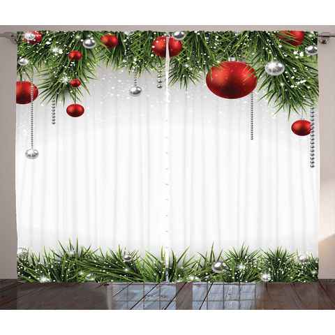 Gardine Schlafzimmer Kräuselband Vorhang mit Schlaufen und Haken, Abakuhaus, Weihnachten Baum Balls Ornaments