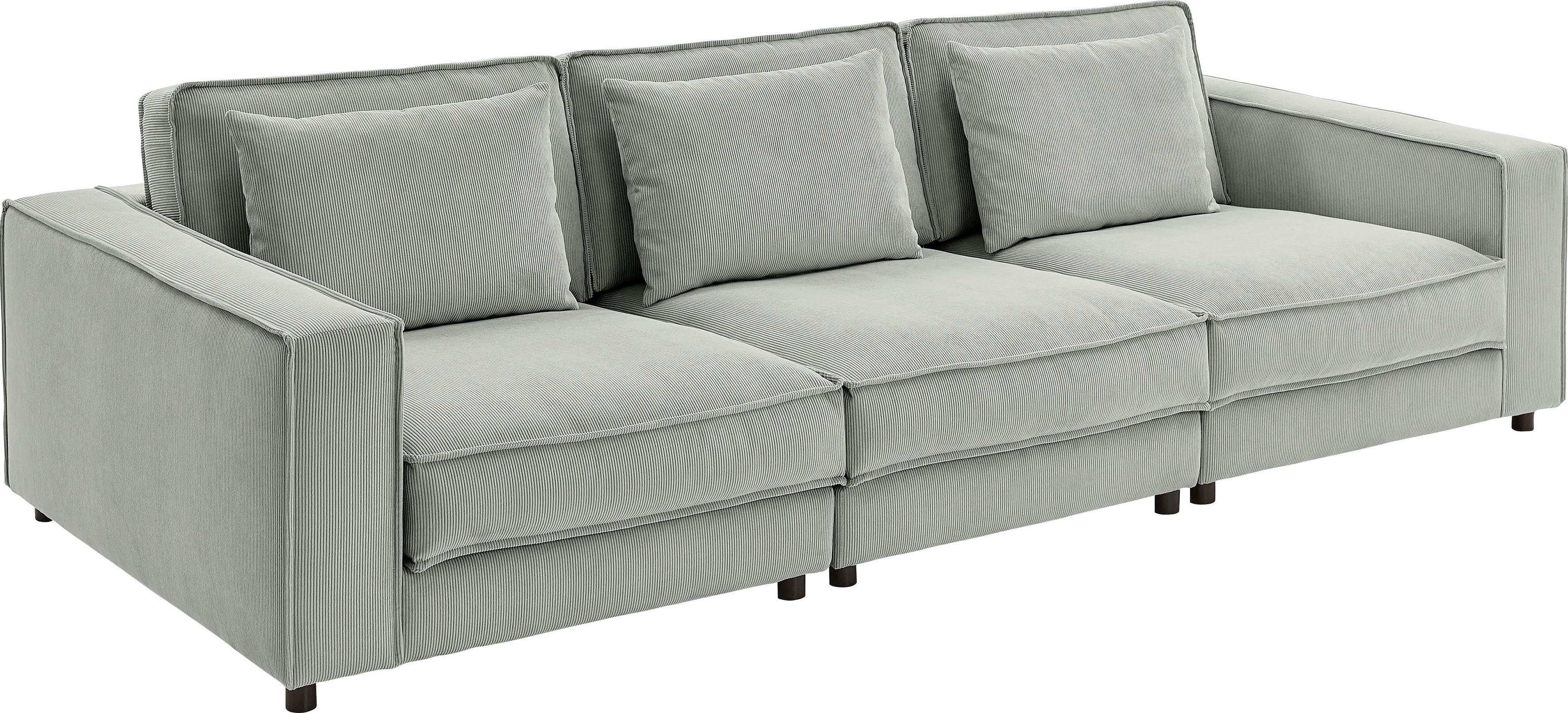 ATLANTIC home collection 3-Sitzer mit mit XXL-Sitzfläche, frei Valan, grau stellbar, Wellenunterfederung Cord-Bezug