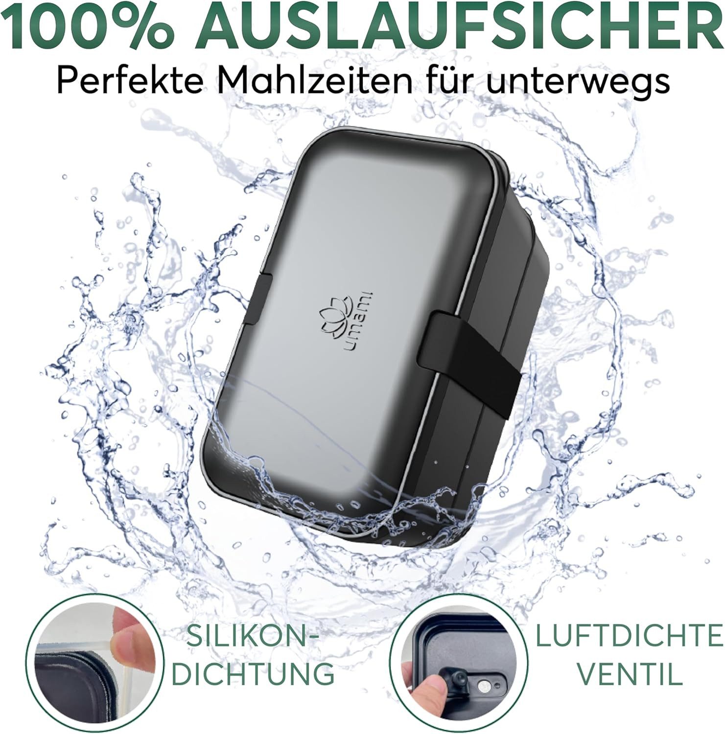UMAMI Lunchbox Verschachtelbar 900 ml All-in-One - Brotdose, Enthält 4 Besteckteile, 1 Soßenbehälter und 1 herausnehmbaren Trenner