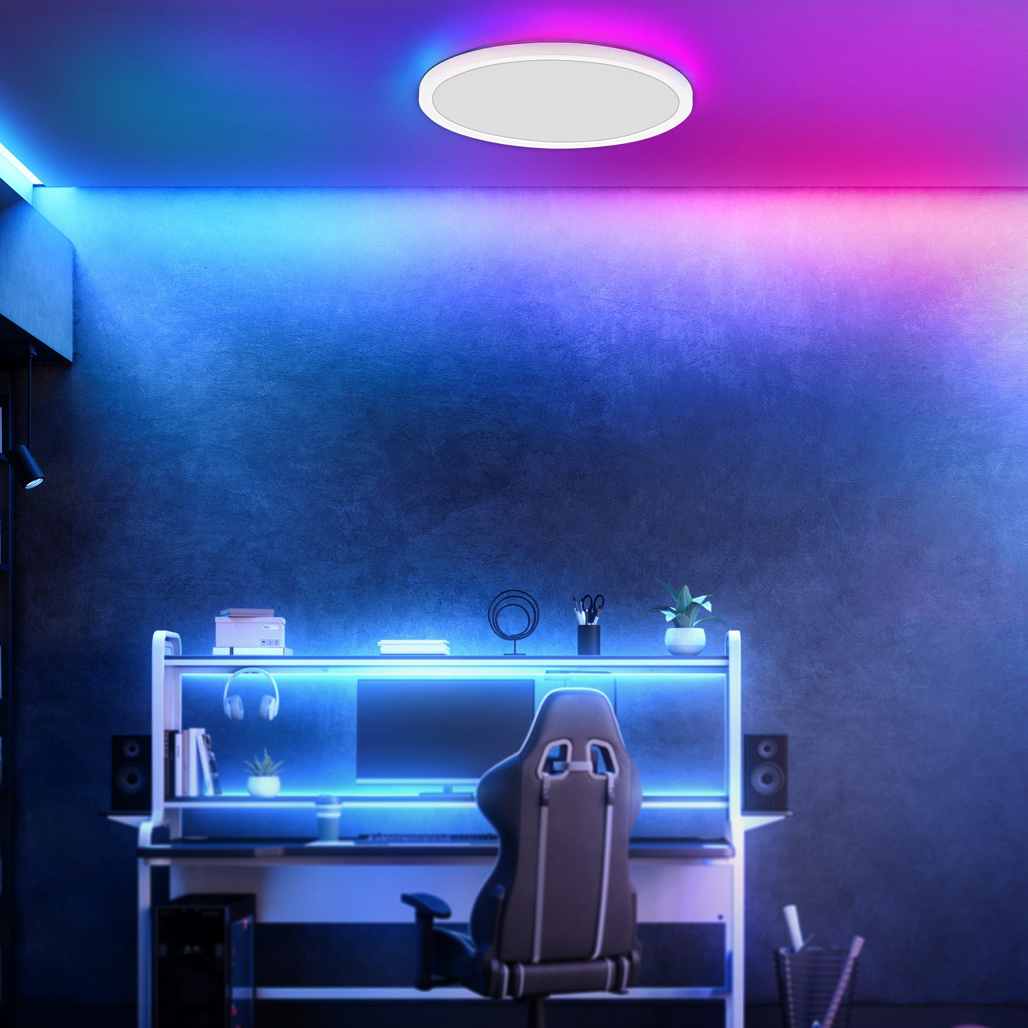 Briloner Leuchten LED Panel flach dimmbar Fernbedienung CCT RGB Backlight, LED fest integriert, 2700 - Extra-Warmweiß, 18W/22W