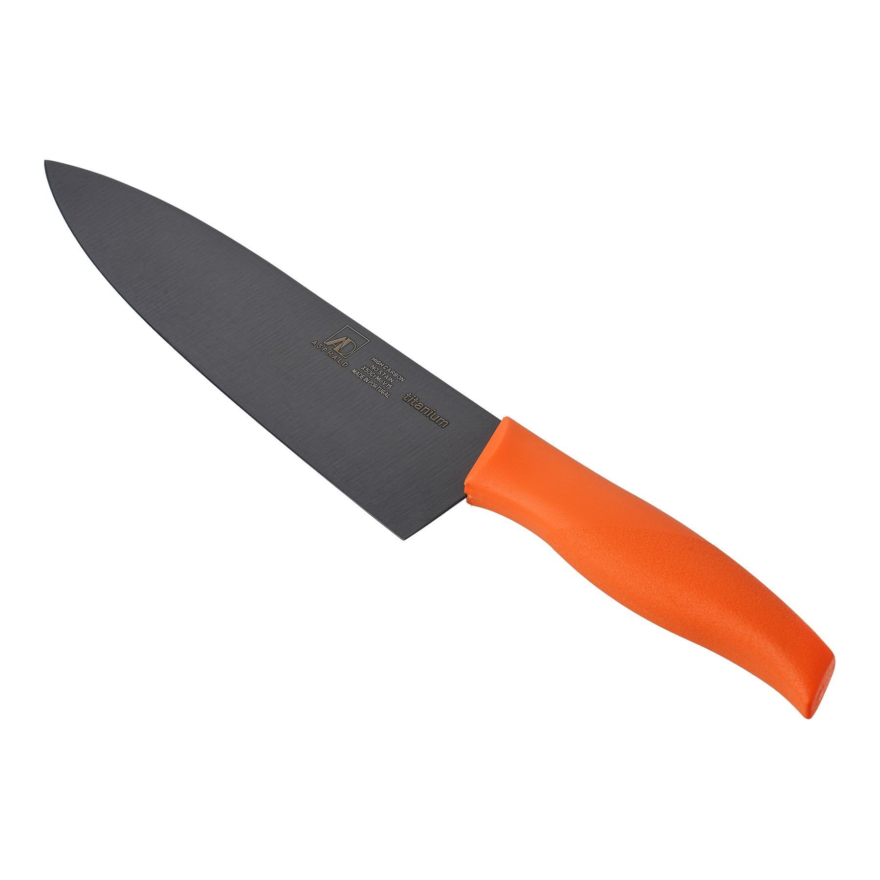 Asphald Allzweckmesser Chefmesser Kochmesser Titan Klinge Orange Griff Titanmesser, aus einem Stück geschmiedet | Spickmesser