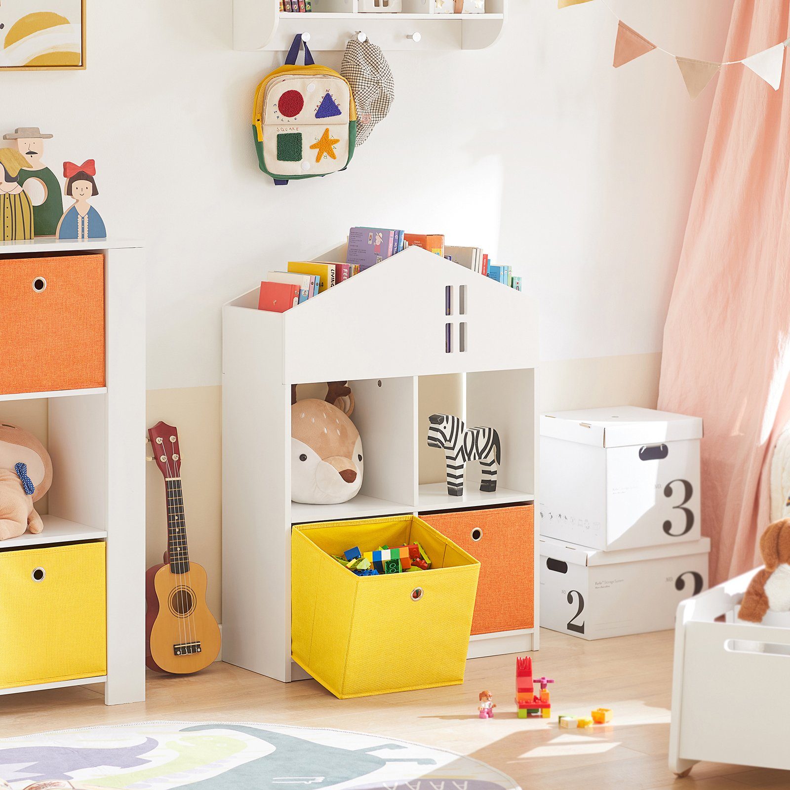 SoBuy Bücherregal KMB49, mit Haus-Design Stoffboxen Spielzeugregal mit Kinderregal 2