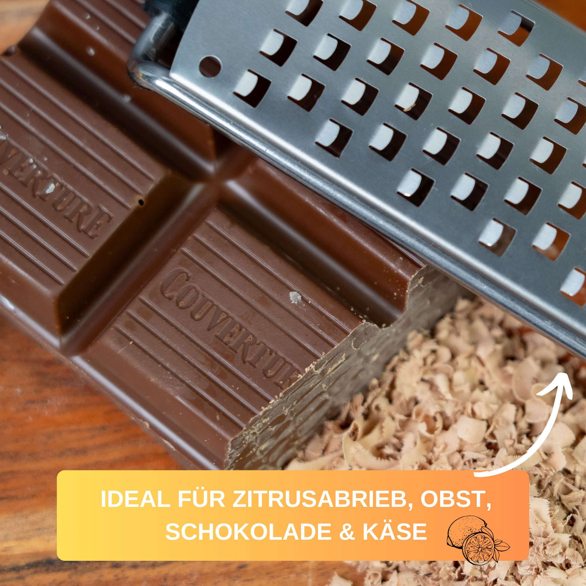 Thiru Multireibe Premium mit Edelstahl Klingen und rutschfestem Fuß inkl. Schutzelement, Grob, Messerscharfe Klingen, inklusive Schutzelemt und Rezeptbuch