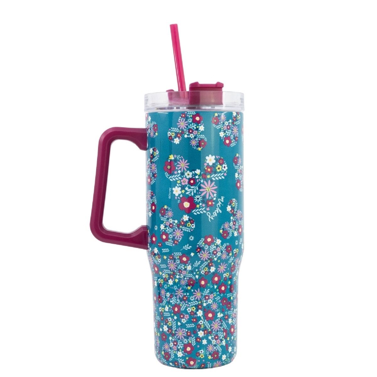 Disney Mickey Mouse Trinkflasche aus Edelstahl mit Strohhalm und Griff – 940 ml, Edelstahl