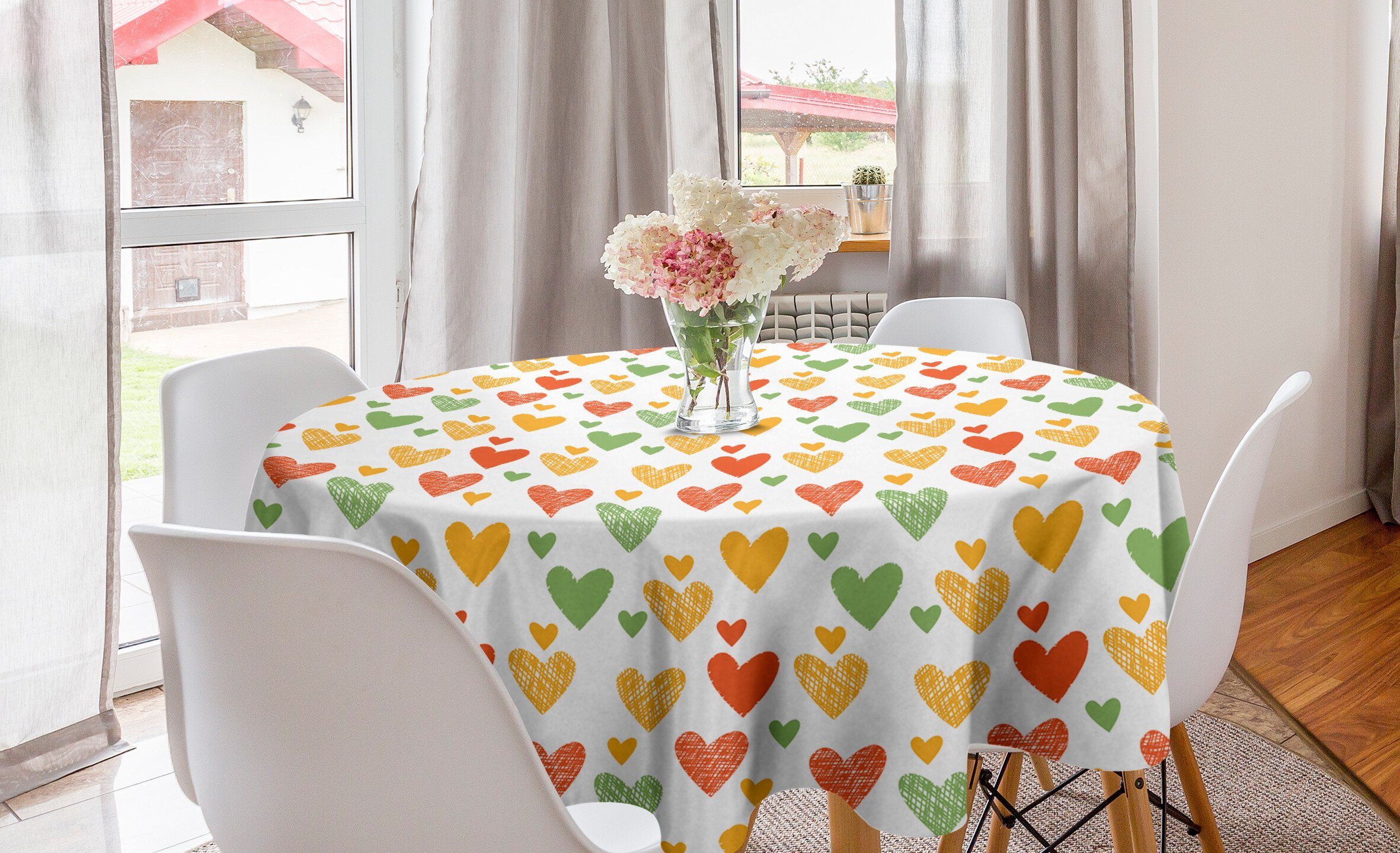 Abakuhaus Tischdecke Kreis Tischdecke Abdeckung für Esszimmer Küche Dekoration, Valentine Unregelmäßige Hatched Herzen