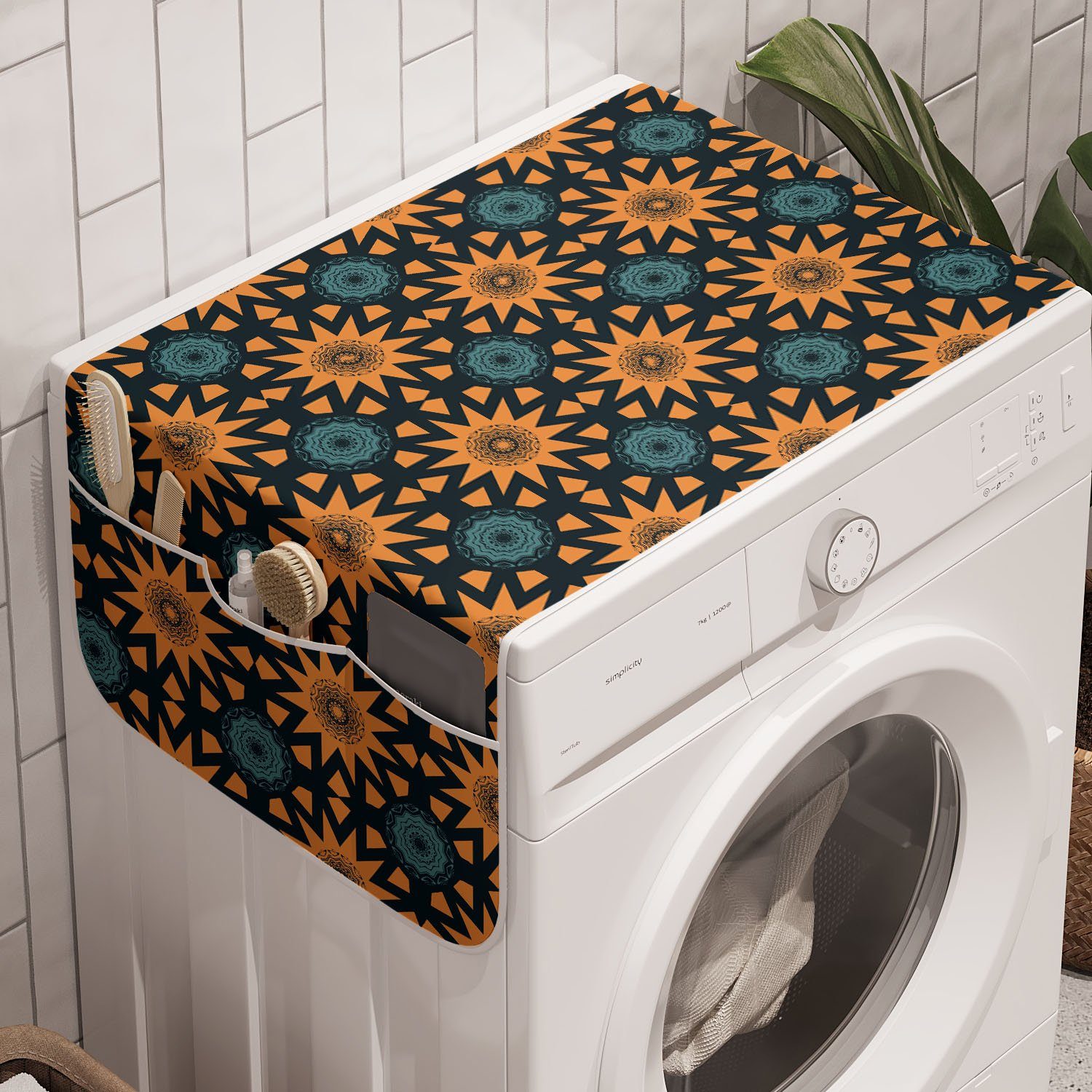 Abakuhaus Badorganizer Anti-Rutsch-Stoffabdeckung für Waschmaschine und Trockner, Antique Oriental Sun Inspired Art