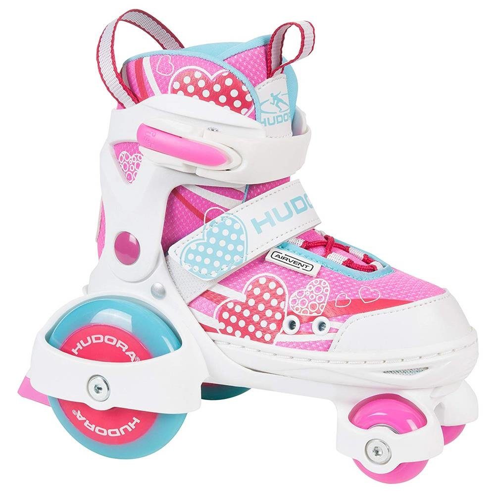 My Rollschuhe Girl, Mädchen, Größe 26-29, Hudora für Roller-Skates, rosa/weiß First 2.0 verstellbare Quad