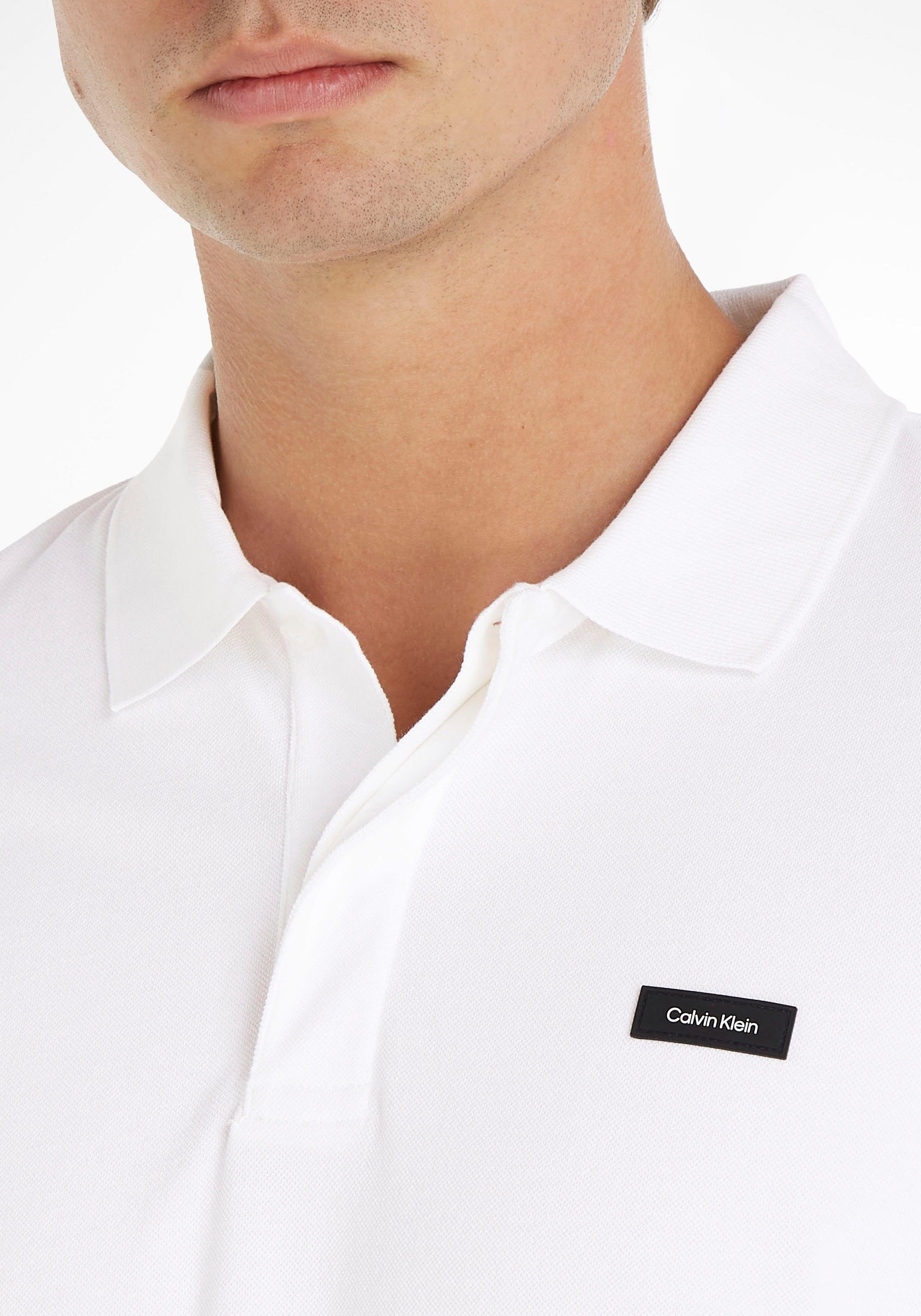 LS knopflosem STRETCH White mit Poloshirt Polokragen POLO Calvin Klein PIQUE Bright